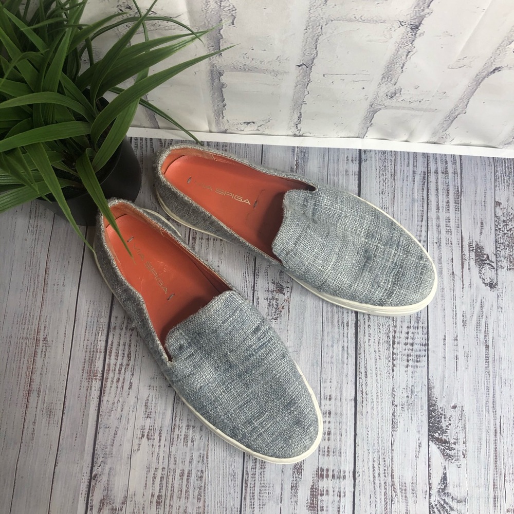 Via Spiga gray knit fabric slipon boat shoes
